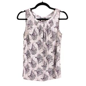 BODEN Crepe Tank Top size US 4 UK 8 Purple‎ Floral Pleat Keyhole Tied